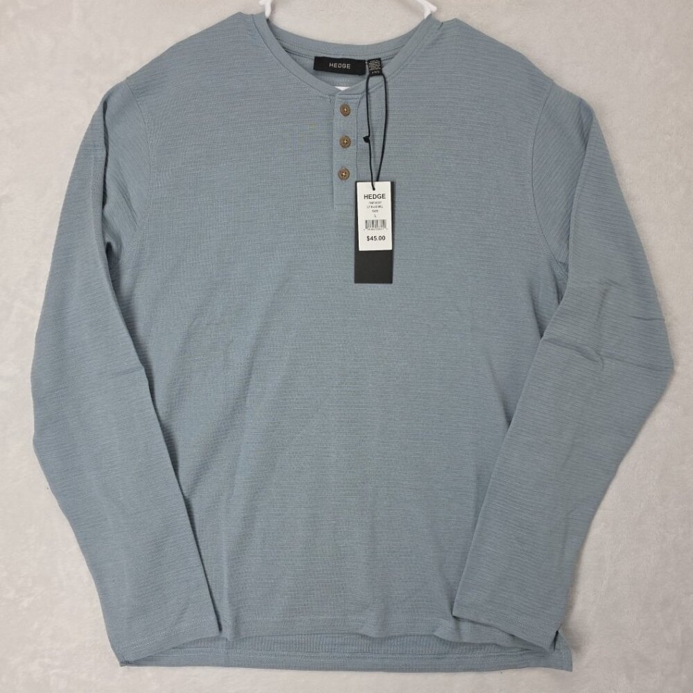 Hedge Light Blue Textured Long Sleeve Henley Shirt Men's LG NWT